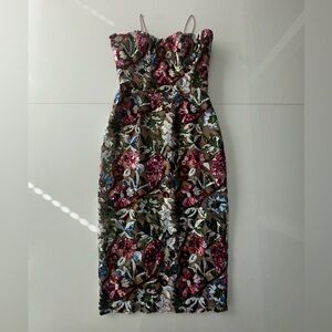 Dress the Population Strapless Floral Sequin Dress - Pink, Green, Blue